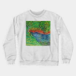 Watercolor Sketch - A Pond in Chesterford Research Park, Essex, UK 2018 Crewneck Sweatshirt